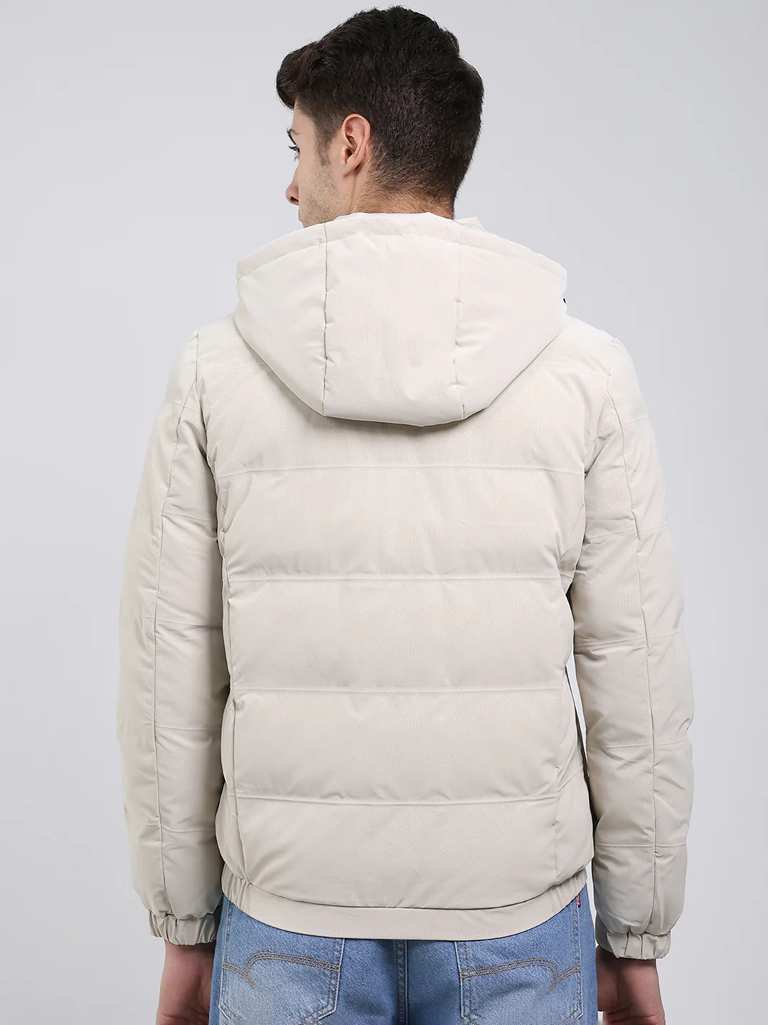 Men Cream Solid Hooded Full Sleeve Jacket - Image 5