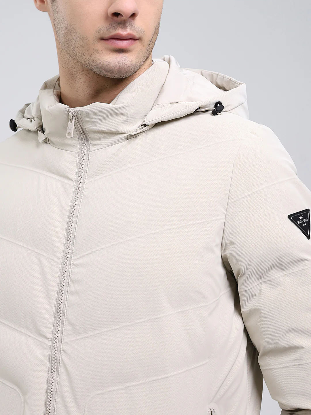 Men Cream Solid Hooded Full Sleeve Jacket - Image 6