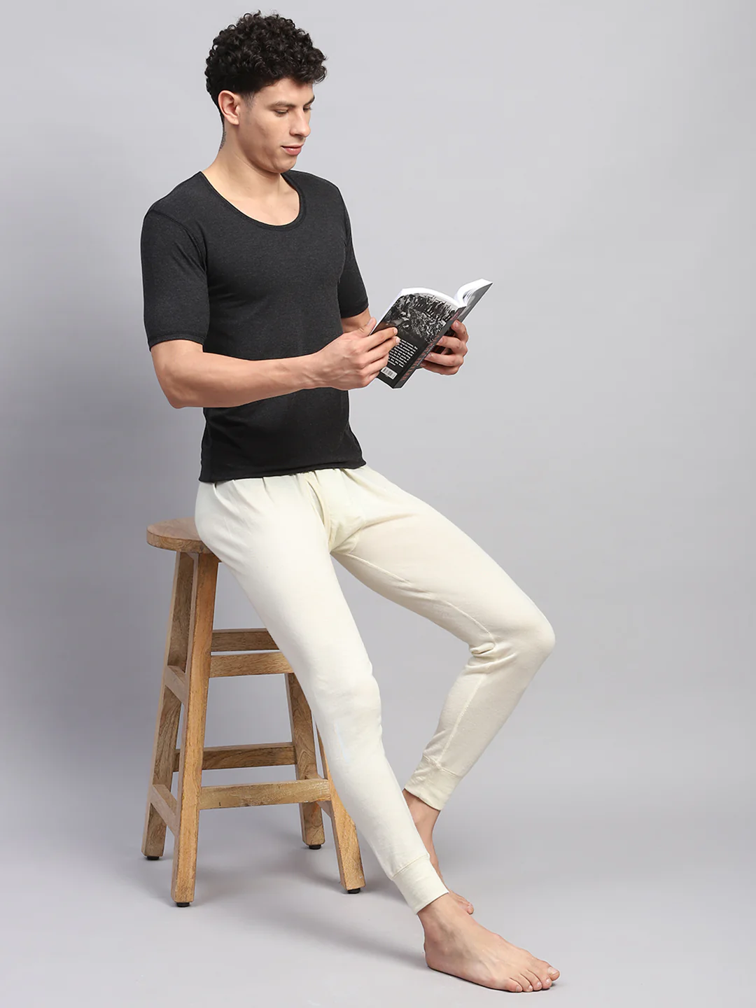 Men Cream Solid Regular Fit Lower - Image 2