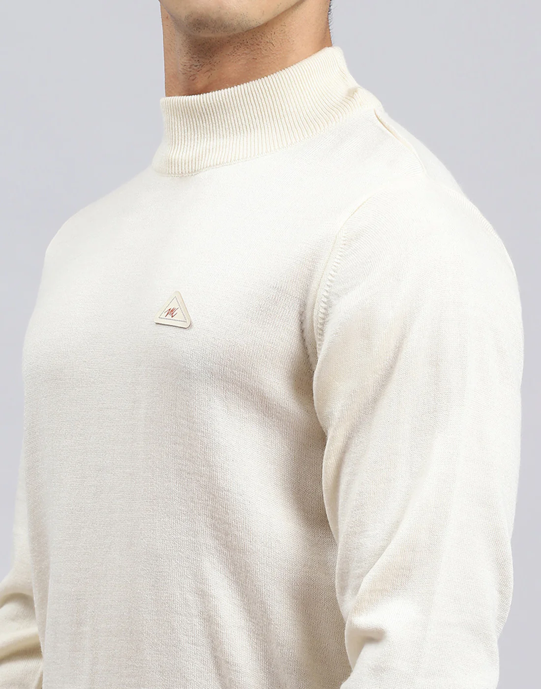 Men Cream Solid Turtle Neck Full Sleeve Pullover - Image 6