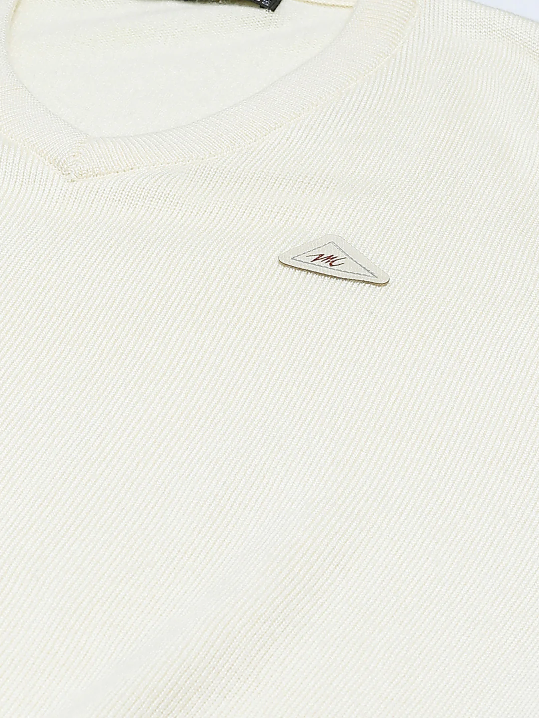Men Cream Solid V Neck Full Sleeve Pullover - Image 7
