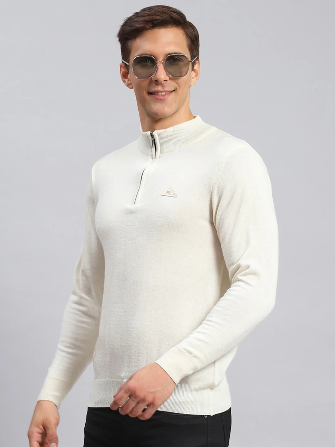 Men Cream Solid Wool blend Pullover - Image 4