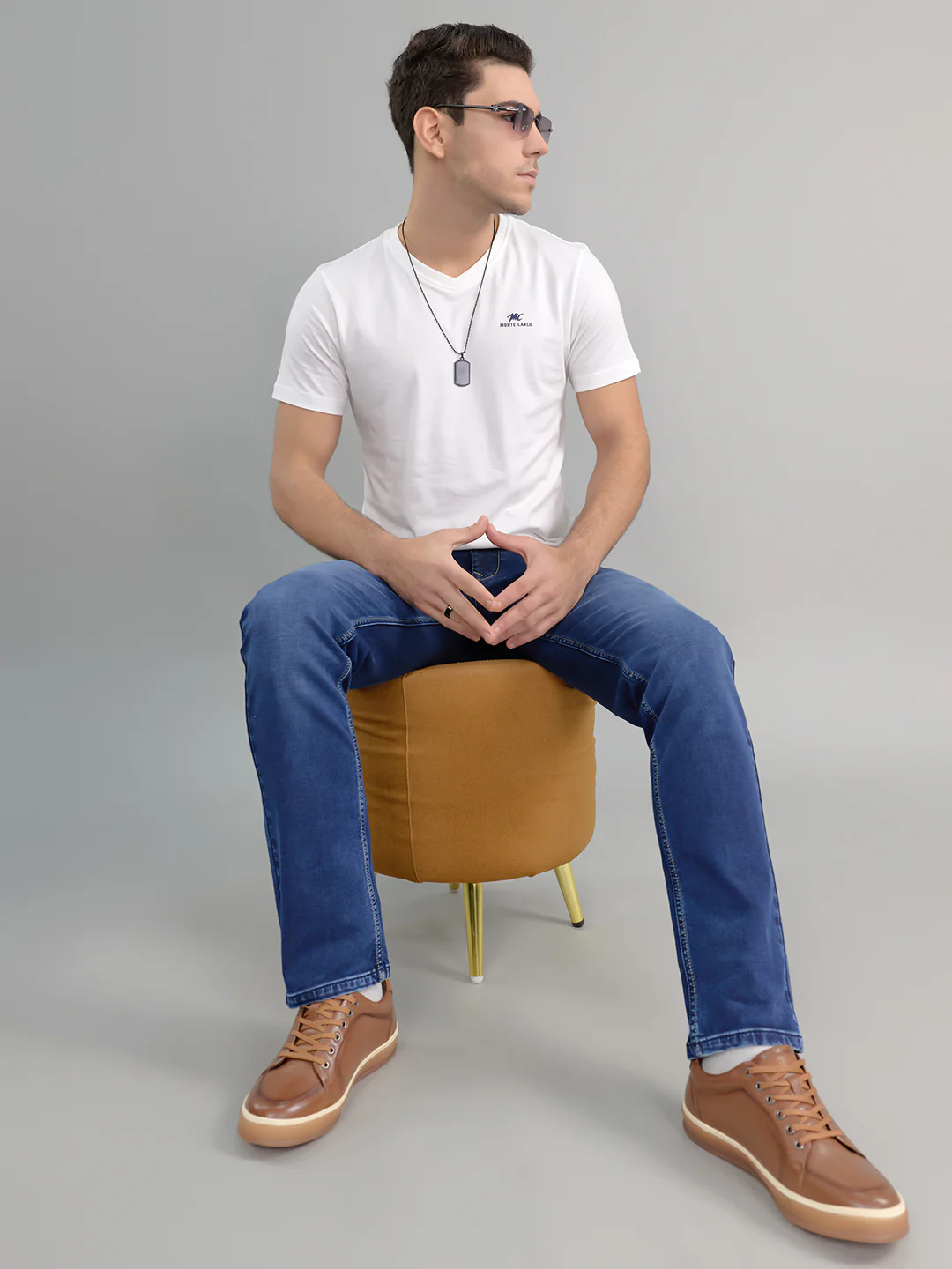 Men Dark Blue Light Wash Narrow Fit Denim - Image 7