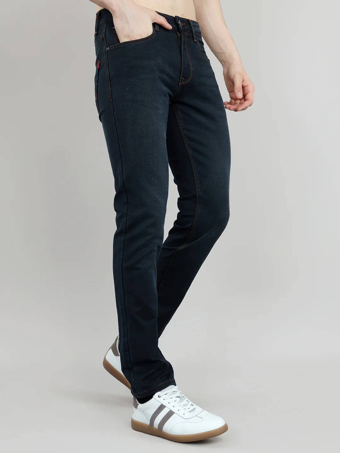 Men Dark Blue Light Wash Narrow Fit Denim - Image 3