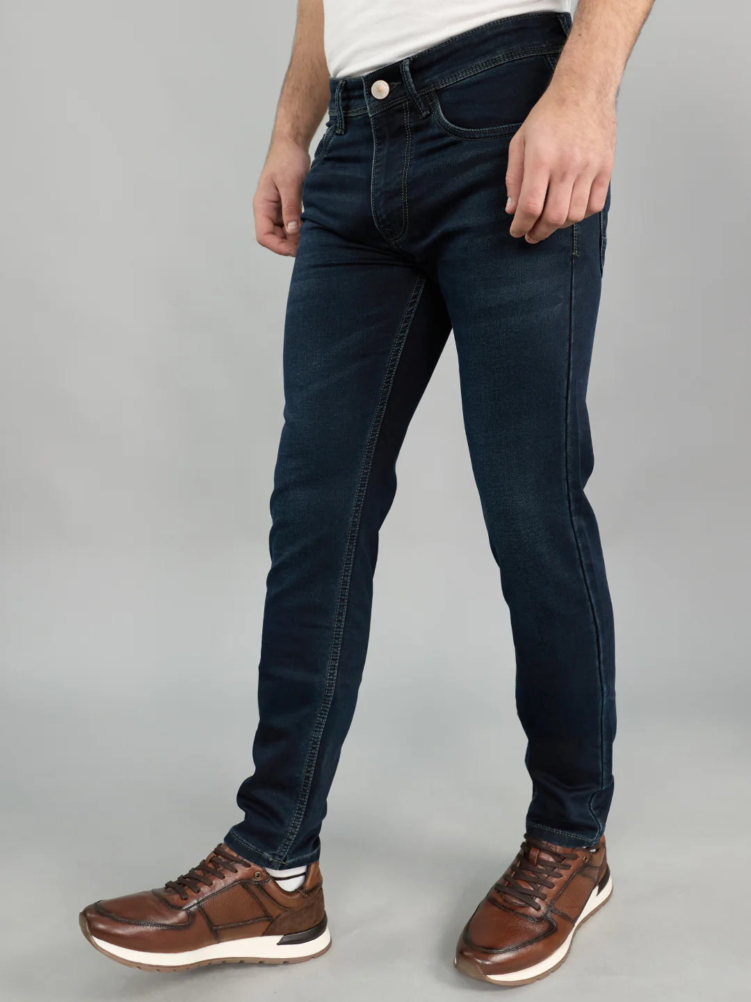 Men Dark Blue Light Wash Skinny Fit Denim - Image 2