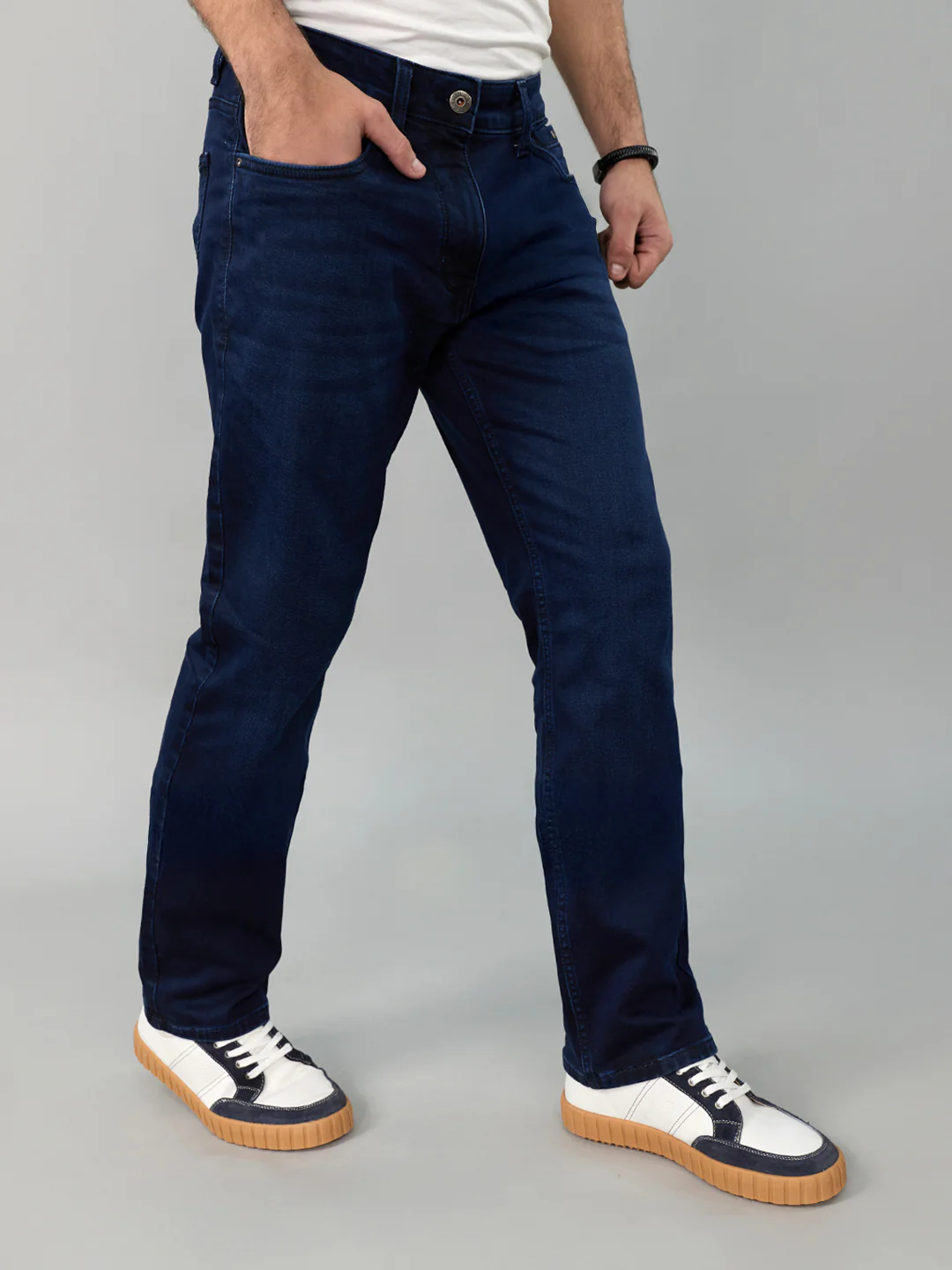 Men Dark Blue Light Wash Slim Fit Denim - Image 3