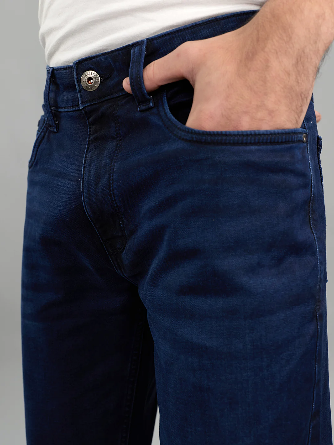 Men Dark Blue Light Wash Slim Fit Denim - Image 5