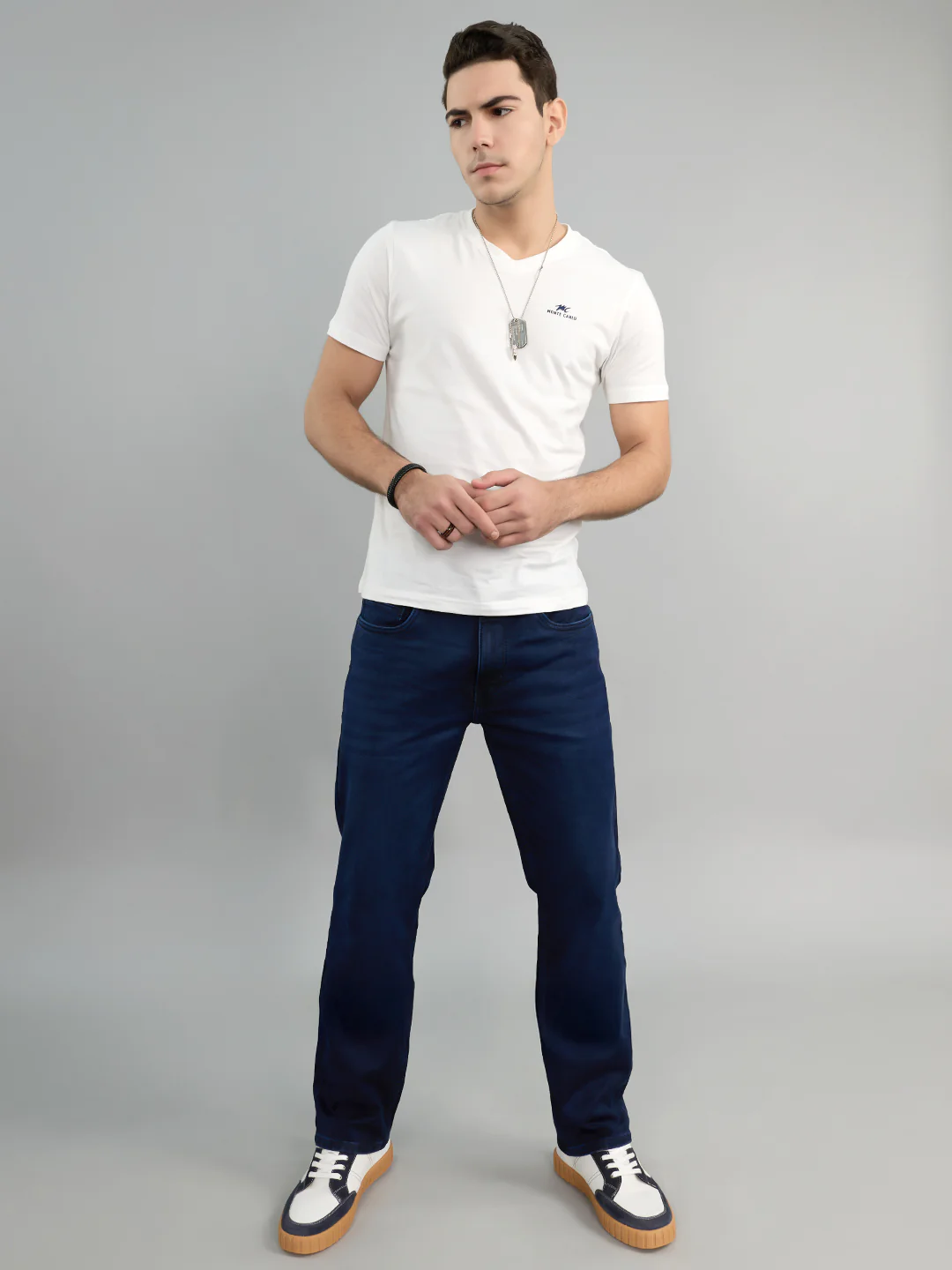 Men Dark Blue Light Wash Slim Fit Denim - Image 6