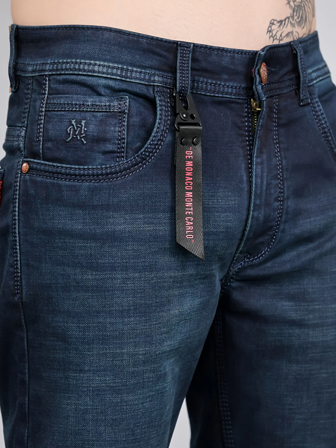 Men Dark Blue Light Wash Slim Fit Denim - Image 5