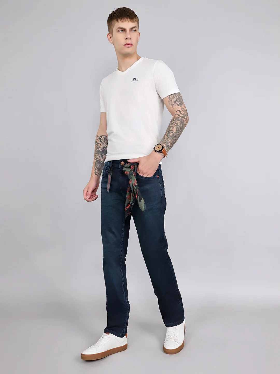 Men Dark Blue Light Wash Slim Fit Denim - Image 7
