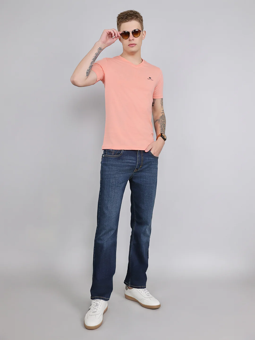 Men Dark Blue Light Wash Straight Fit Denim - Image 6