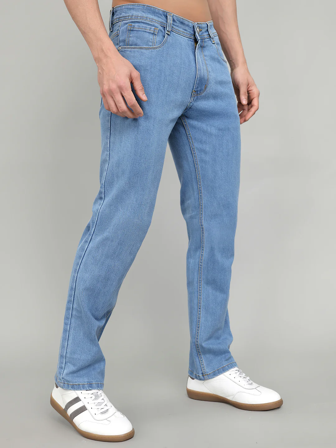 Men Dark Blue Solid Straight Fit Denim - Image 3
