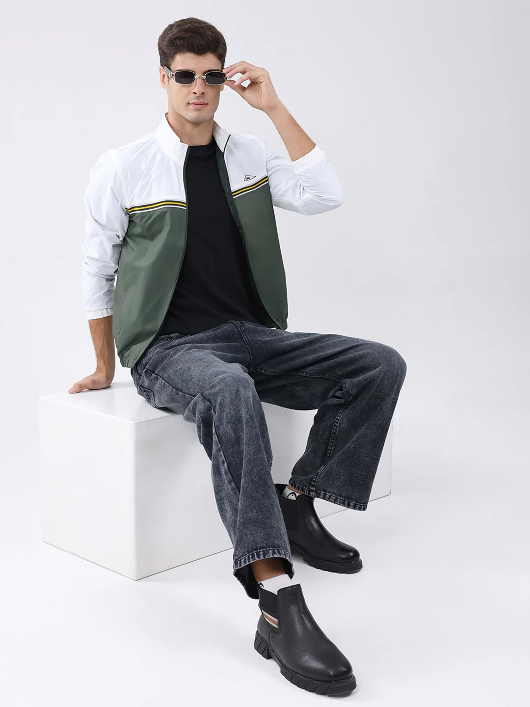 Men Dark Green Self Design Stand Collar Full Sleeve Jacket - Image 2
