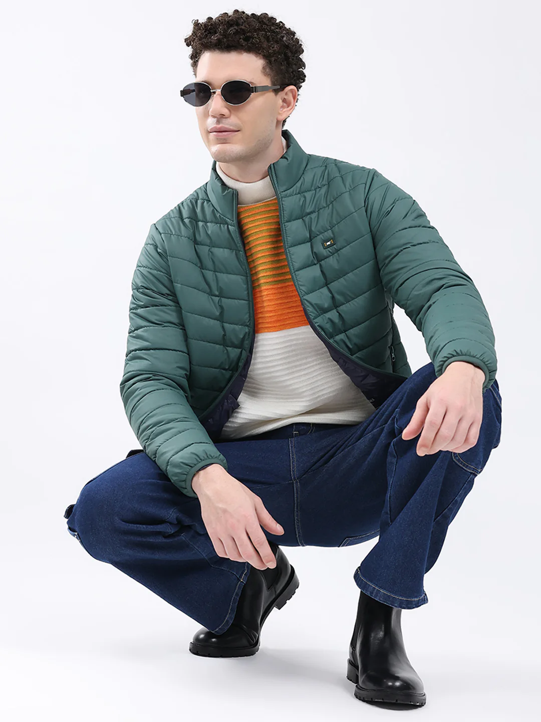Men Dark Green Solid Collar Full Sleeve Jacket - Image 2