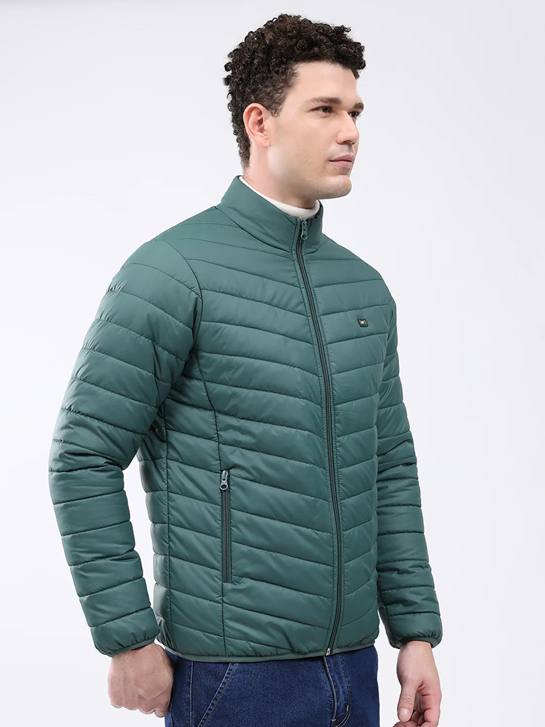Men Dark Green Solid Collar Full Sleeve Jacket - Image 4