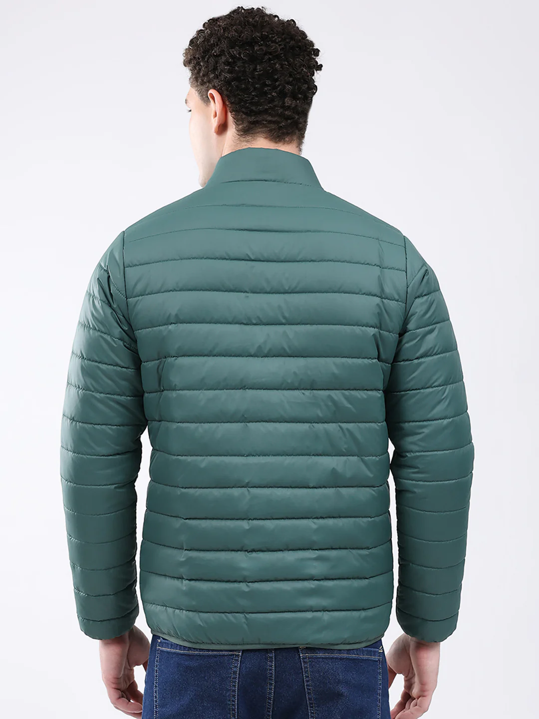 Men Dark Green Solid Collar Full Sleeve Jacket - Image 5