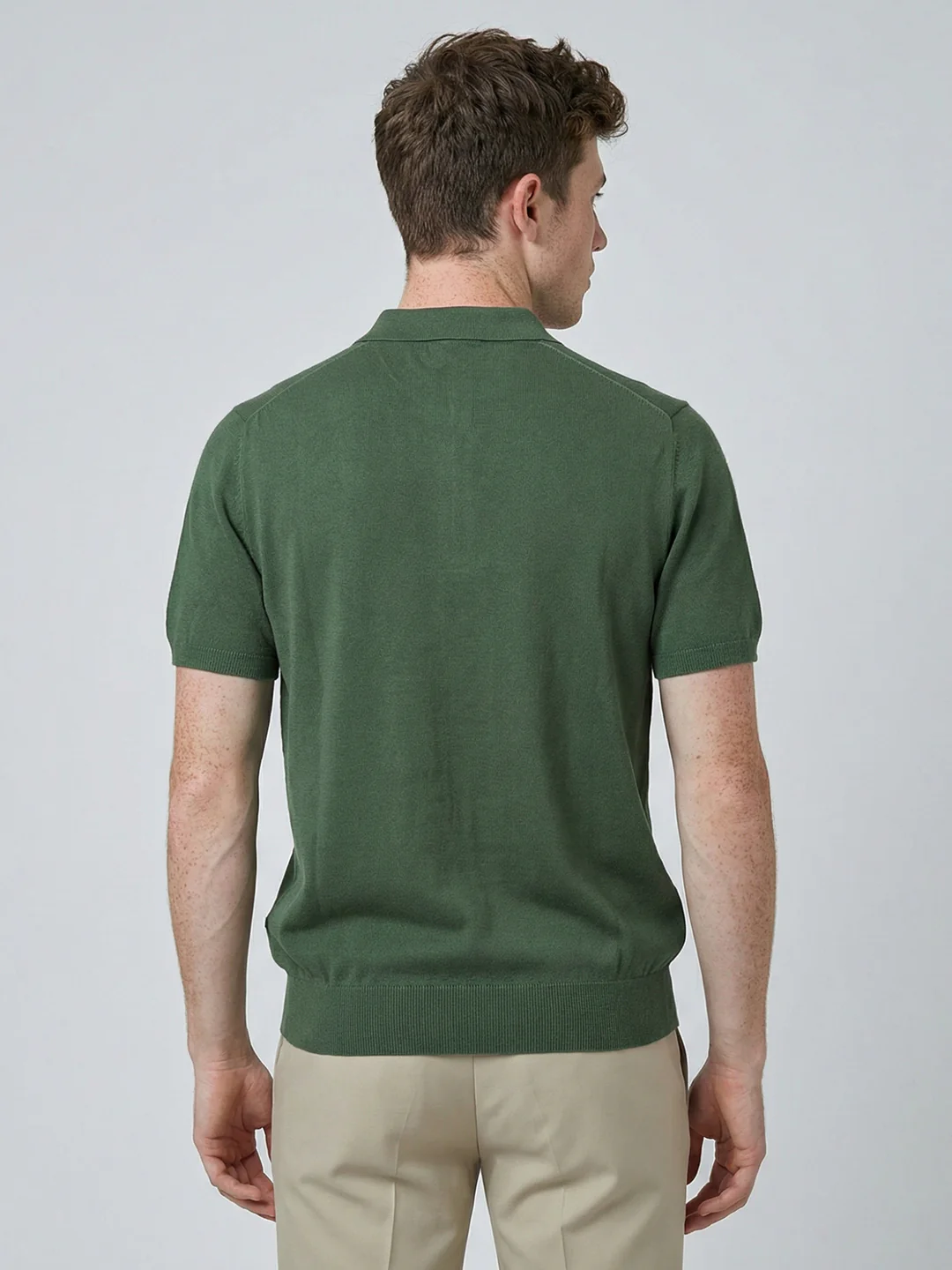 Men Dark Green Solid Collar Half Sleeve T-Shirt - Image 5