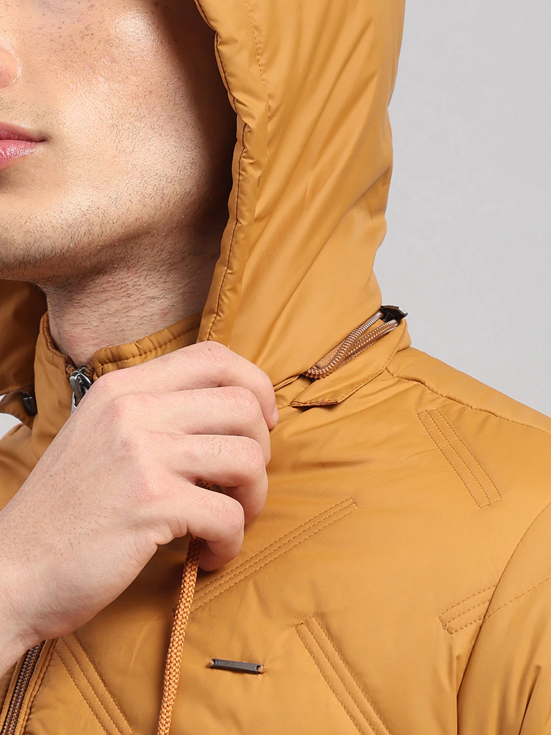 Men Golden Yellow Solid Hooded Full Sleeve Jacket - Image 7