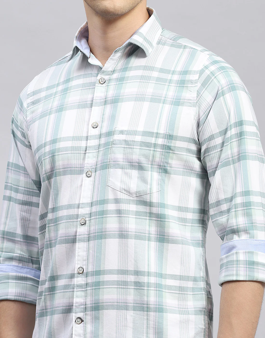 Men Green Check Collar Full Sleeve Shirt - Image 7