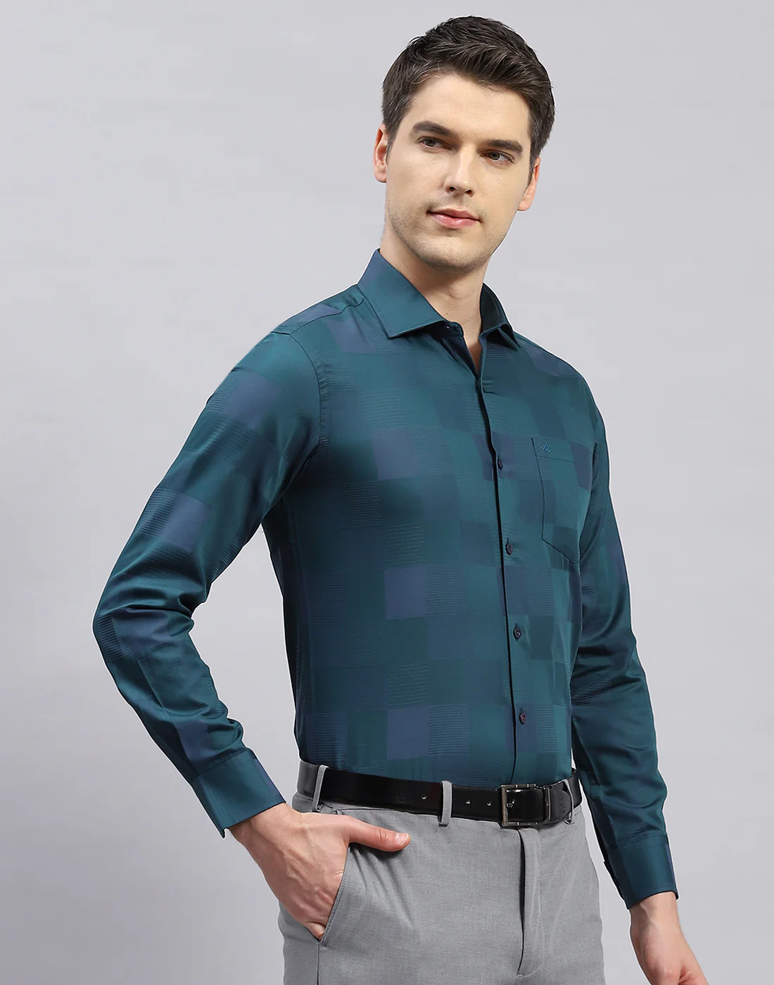 Men Green Check Collar Full Sleeve Shirt - Image 4