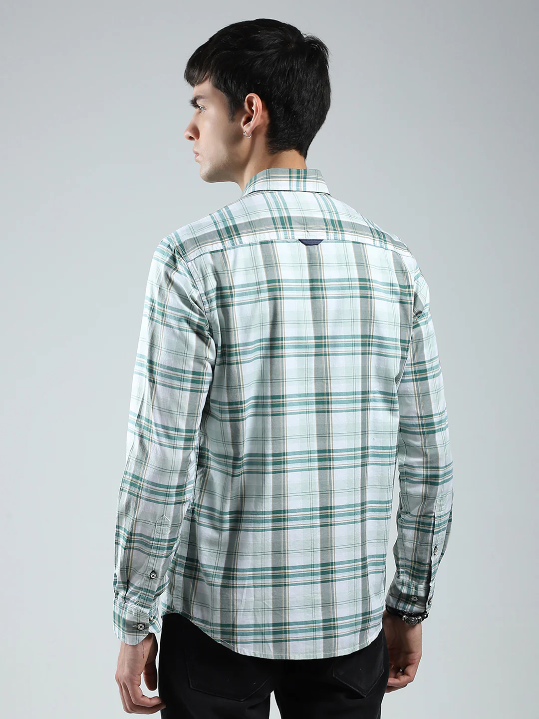 Men Green Check Collar Full Sleeve Shirt - Image 5
