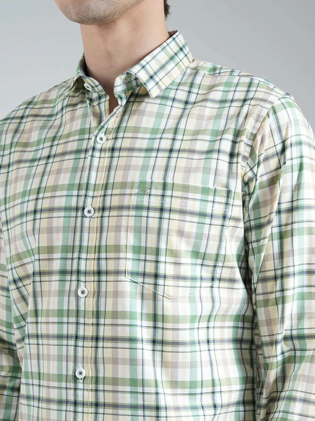 Men Green Check Collar Full Sleeve Shirt - Image 6