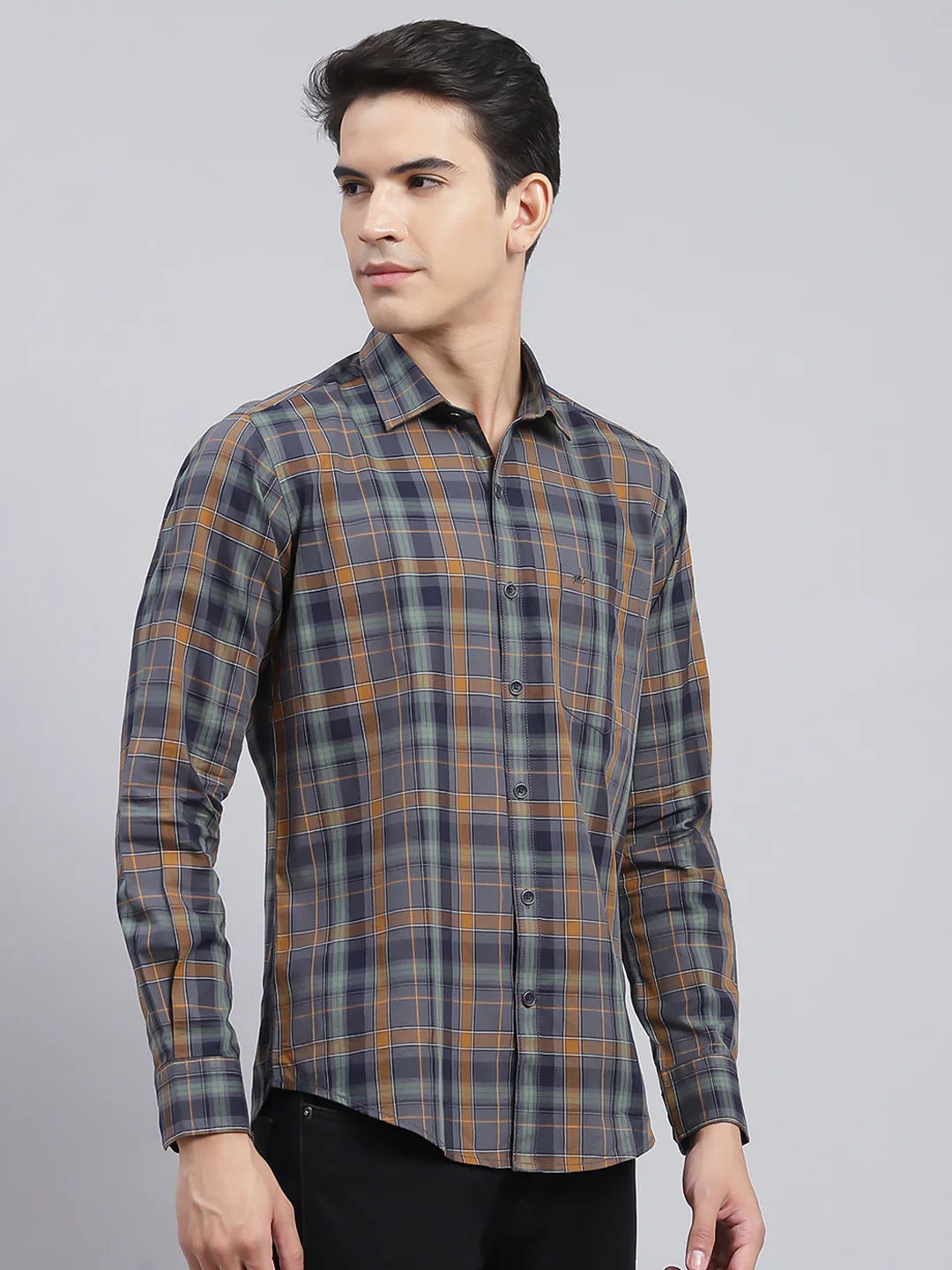 Men Green Check Pure Cotton Shirt - Image 3
