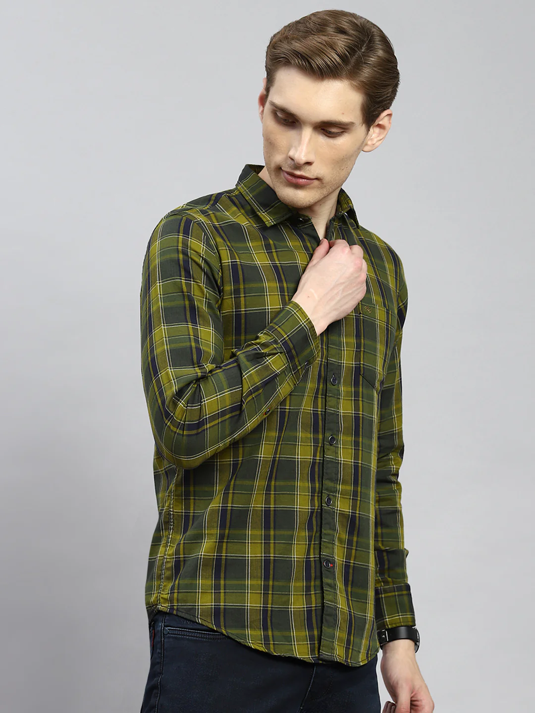 Men Green Check Shirt - Image 3