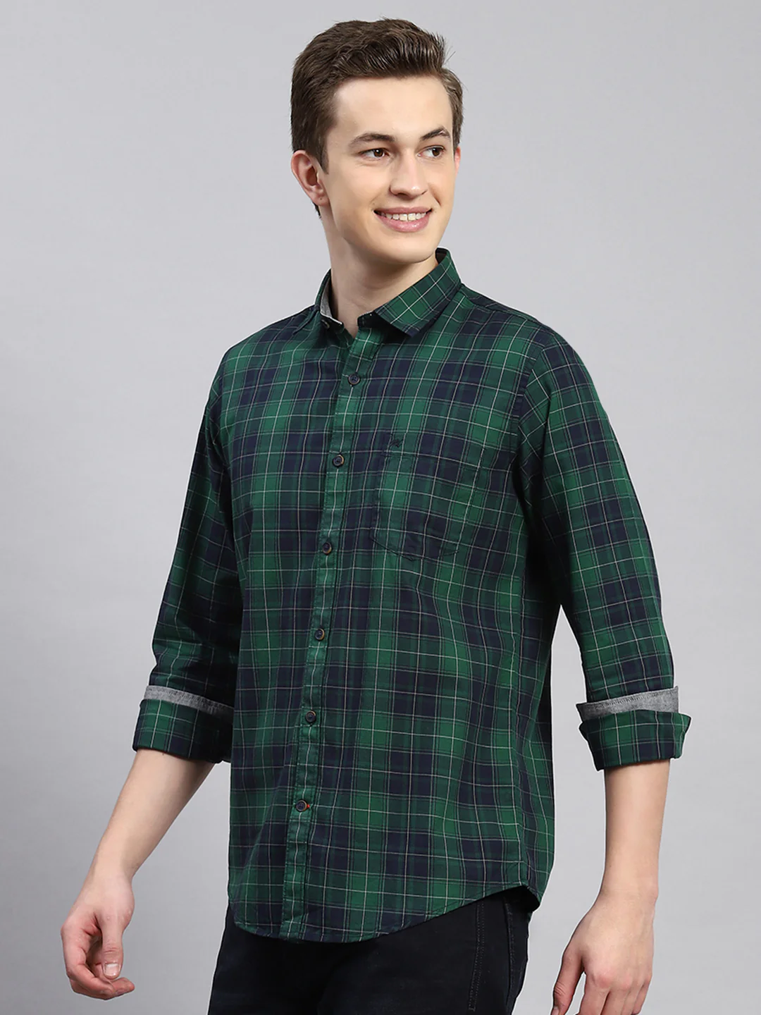 Men Green Check Shirt - Image 4