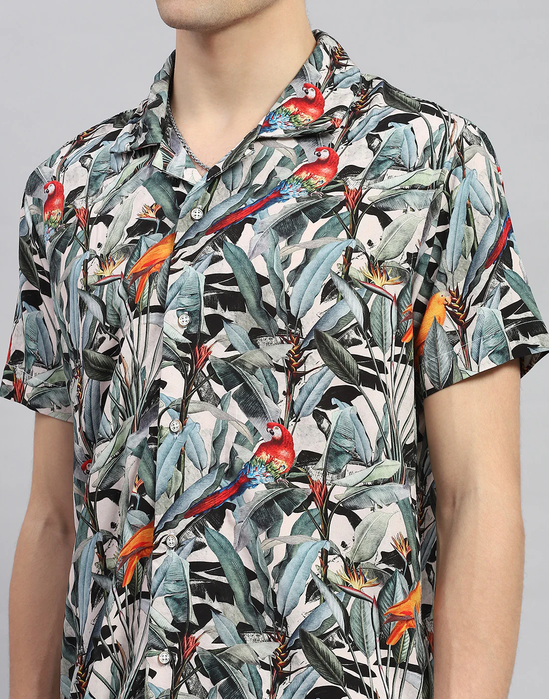 Men Green Floral Print Round Neck Half Sleeve Cords Set - Image 6