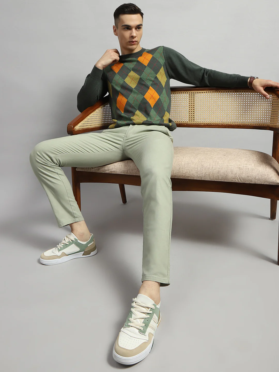 Luxuria Men Green Geometric Round Neck Full Sleeve Pullover - Image 6