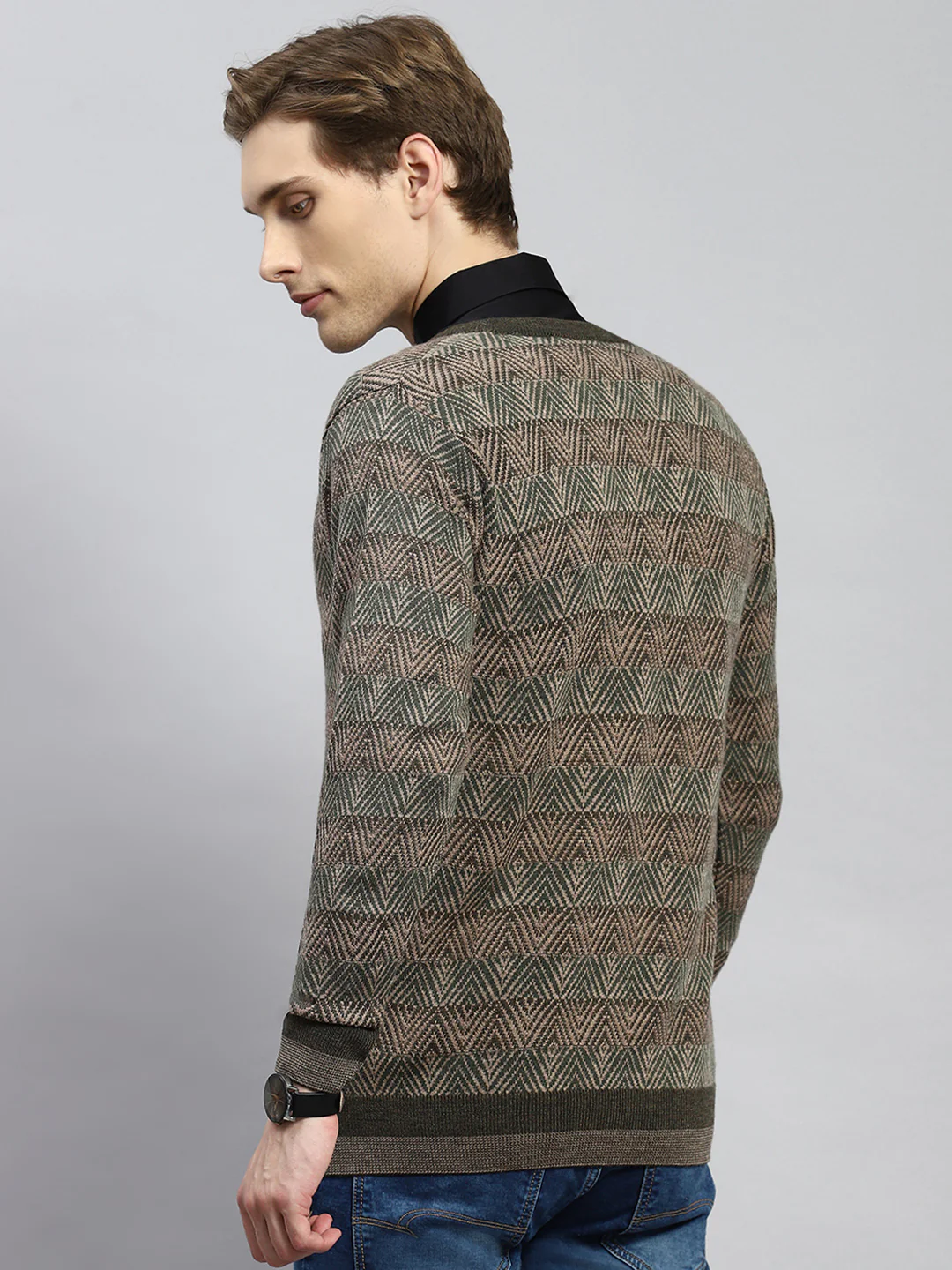 Men Green Jaquard Pullover - Image 5