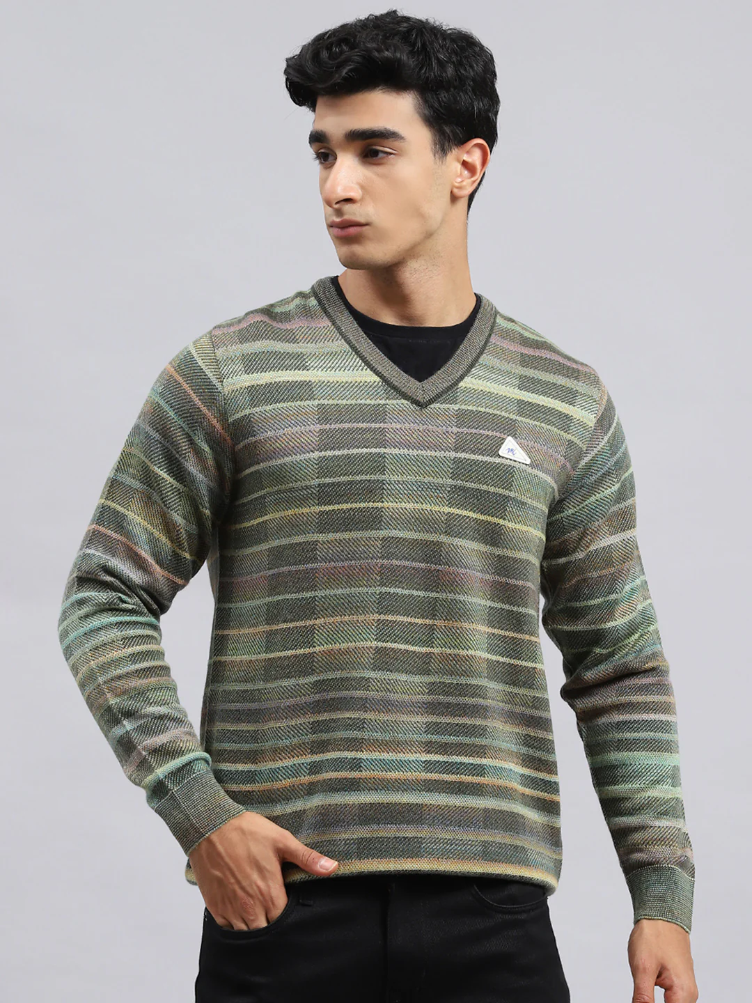 Men Green Jaquard Pullover - Image 2