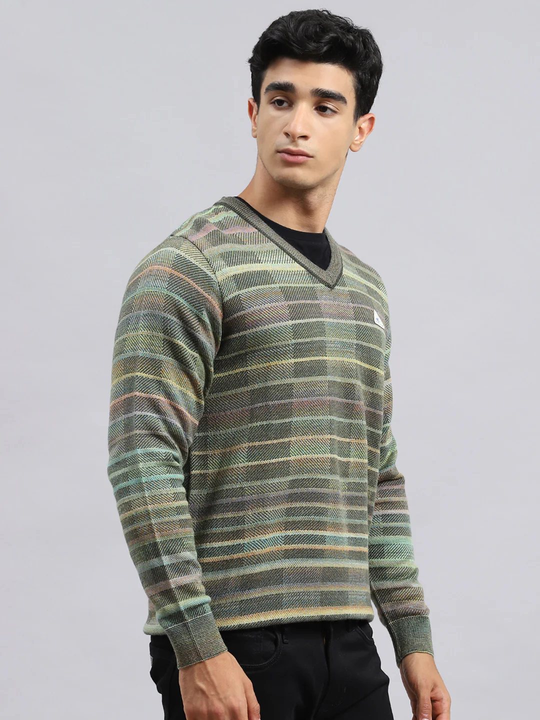 Men Green Jaquard Pullover - Image 3