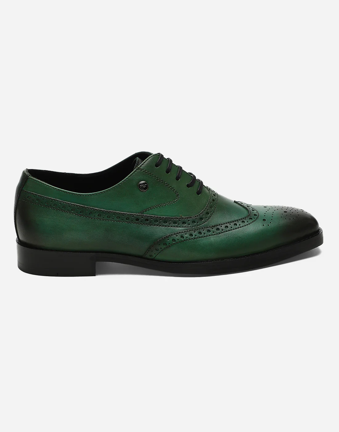 Men Green Lace Up Genuine Leather Formal Brogues - Image 5