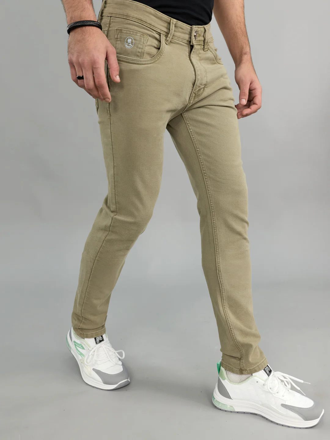 Men Green Light Wash Skinny Fit Denim - Image 3