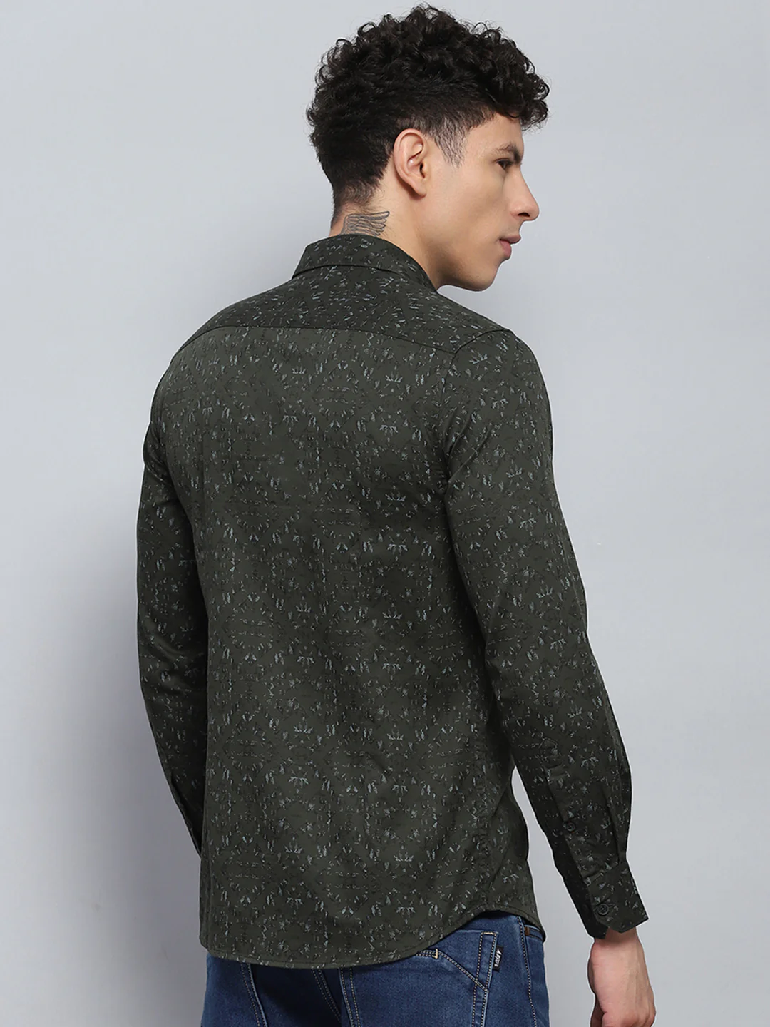 Men Green Printed Collar Full Sleeve Shirt - Image 5
