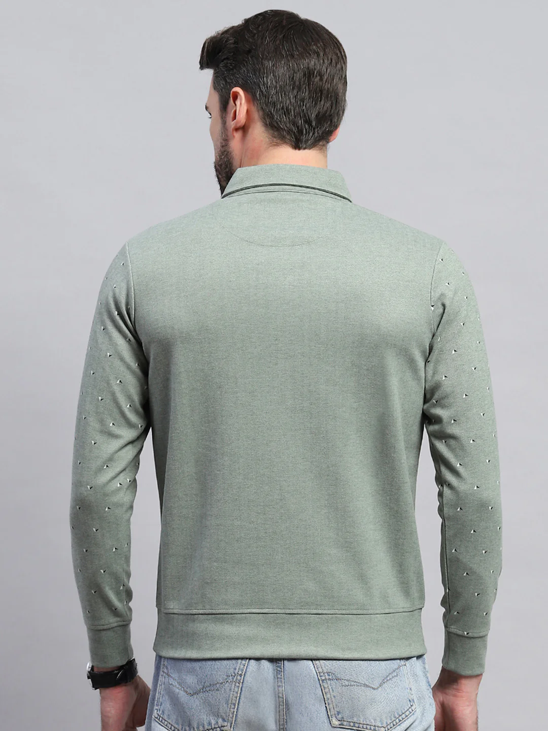 Men Green Printed Collar Full Sleeve Sweatshirt - Image 5