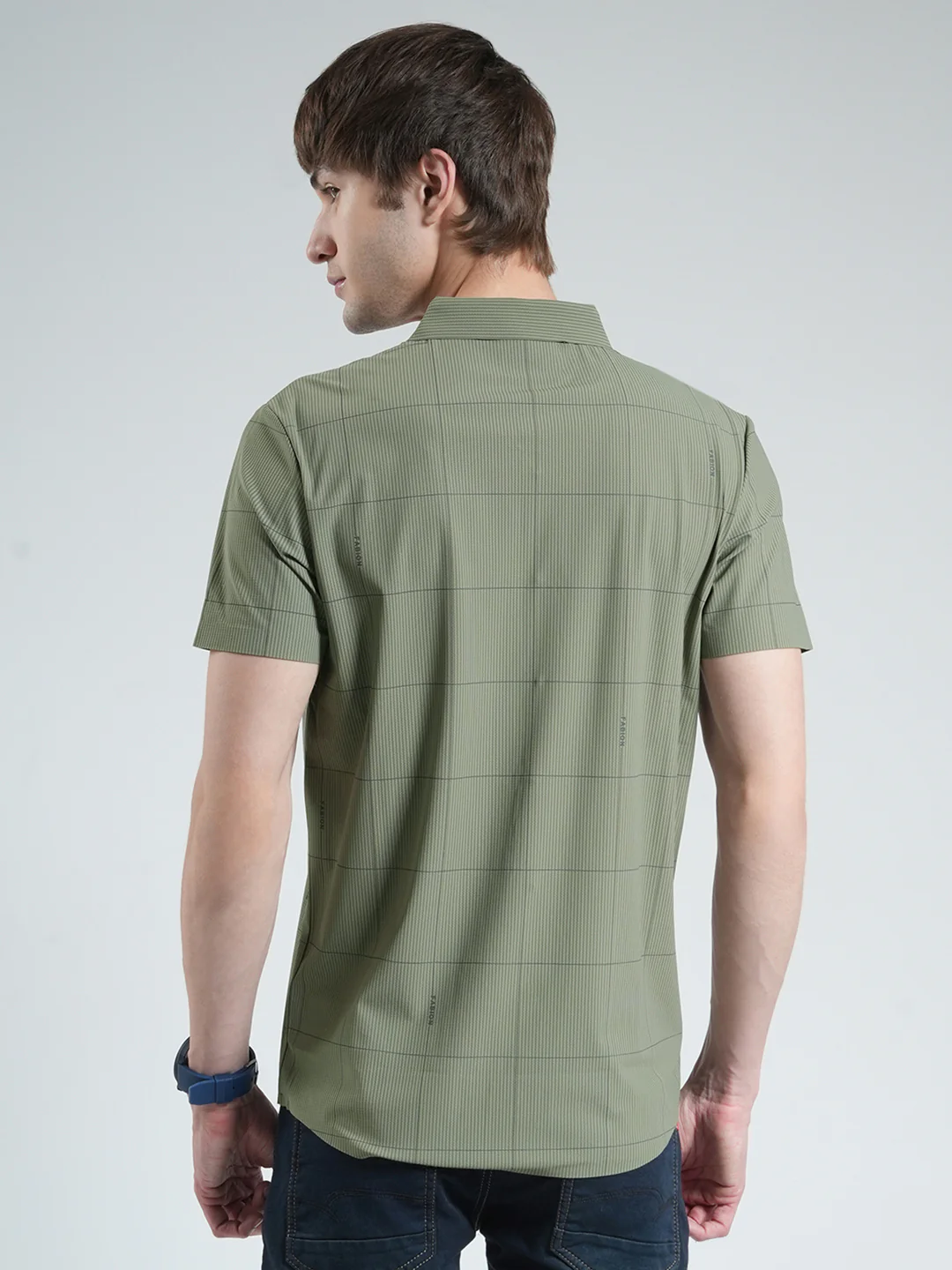 Men Green Printed Collar Half Sleeve Shirt - Image 5