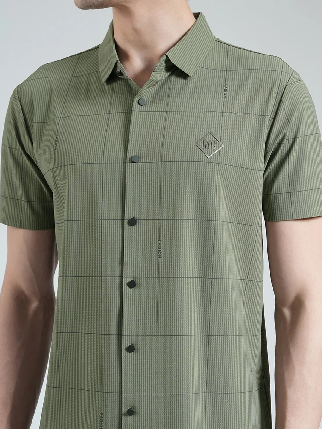 Men Green Printed Collar Half Sleeve Shirt - Image 7
