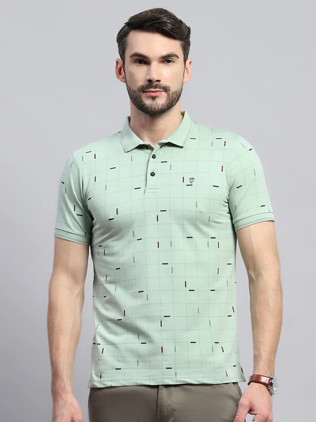 Men Green Printed Collar Half Sleeve T-Shirt - Image 2