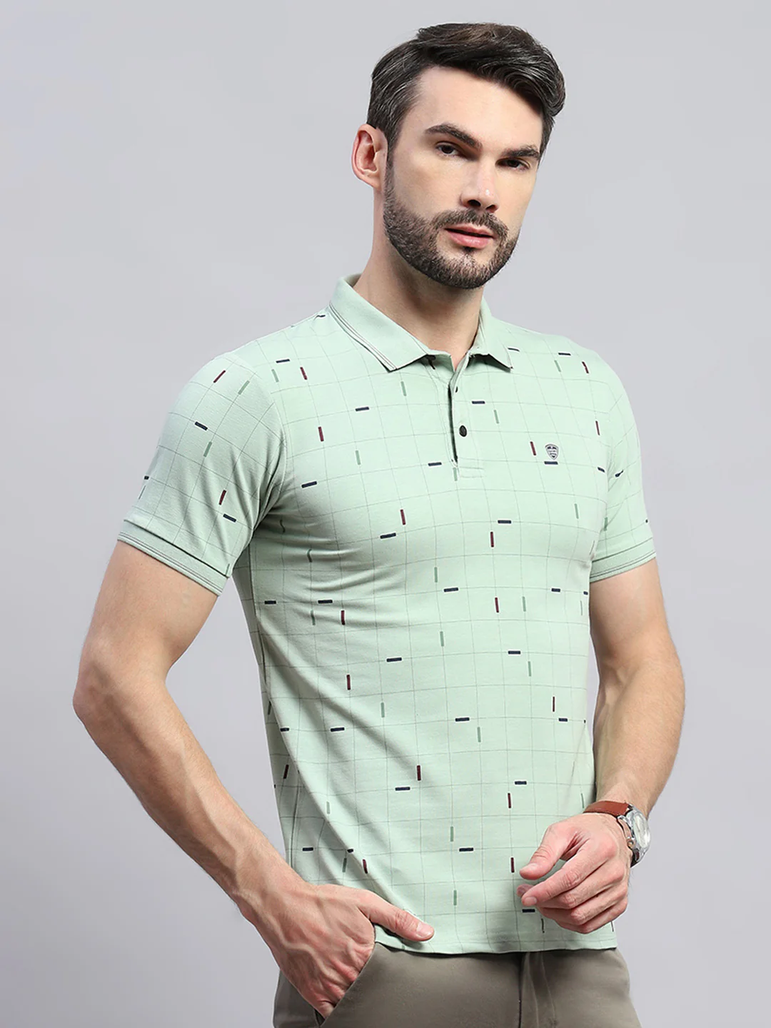 Men Green Printed Collar Half Sleeve T-Shirt - Image 4