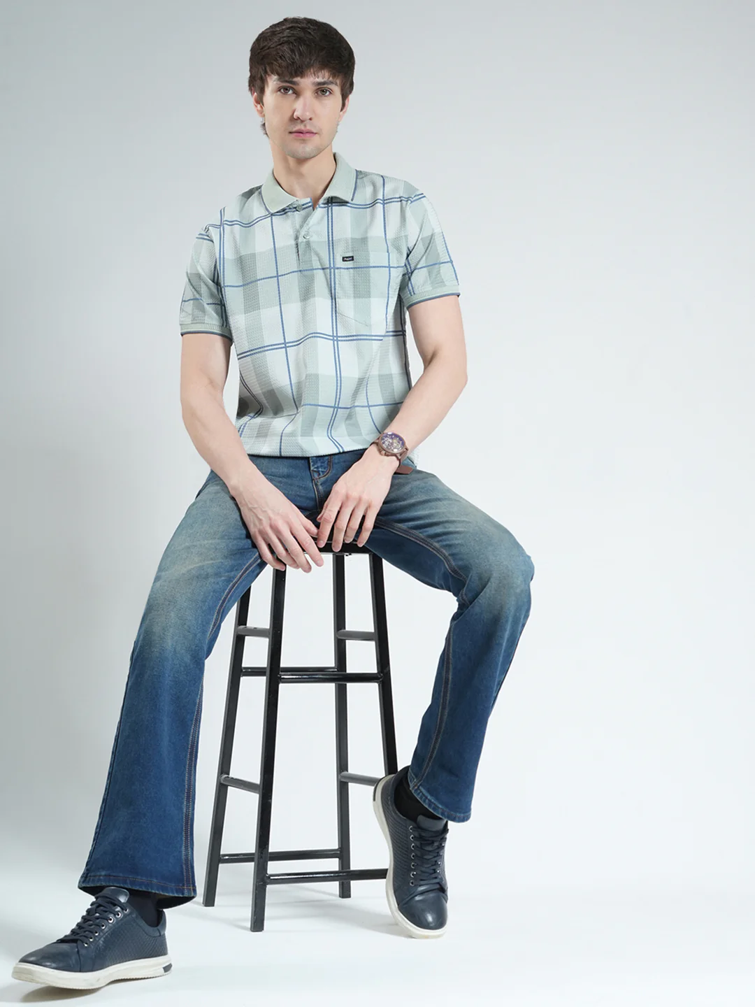 Men Green Printed Collar Half Sleeve T-Shirt - Image 2