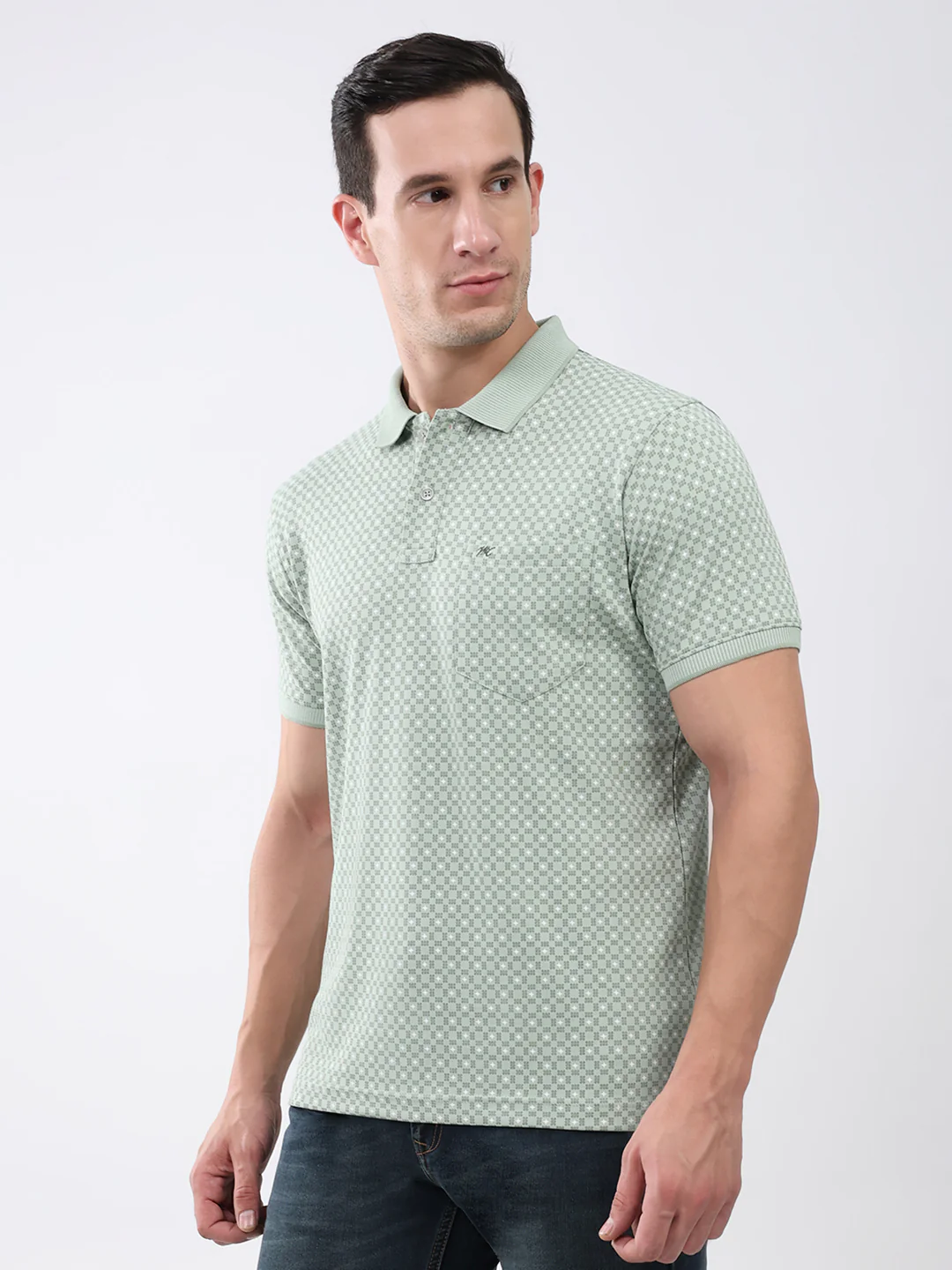 Men Green Printed Collar Half Sleeve T-Shirt - Image 3