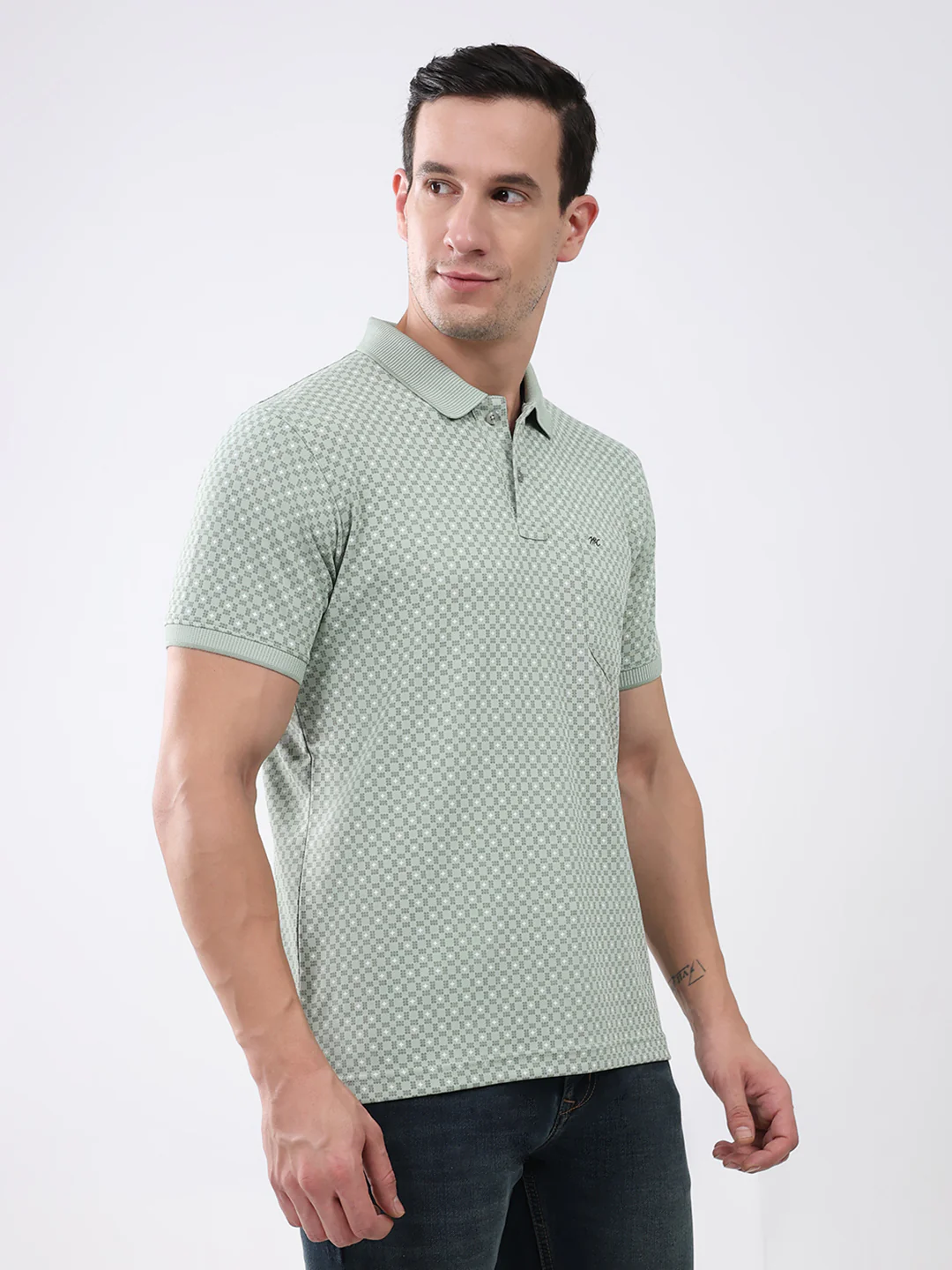 Men Green Printed Collar Half Sleeve T-Shirt - Image 4