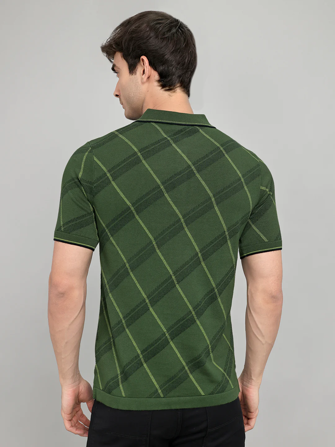 Men Green Printed Collar Half Sleeve T-Shirt - Image 3
