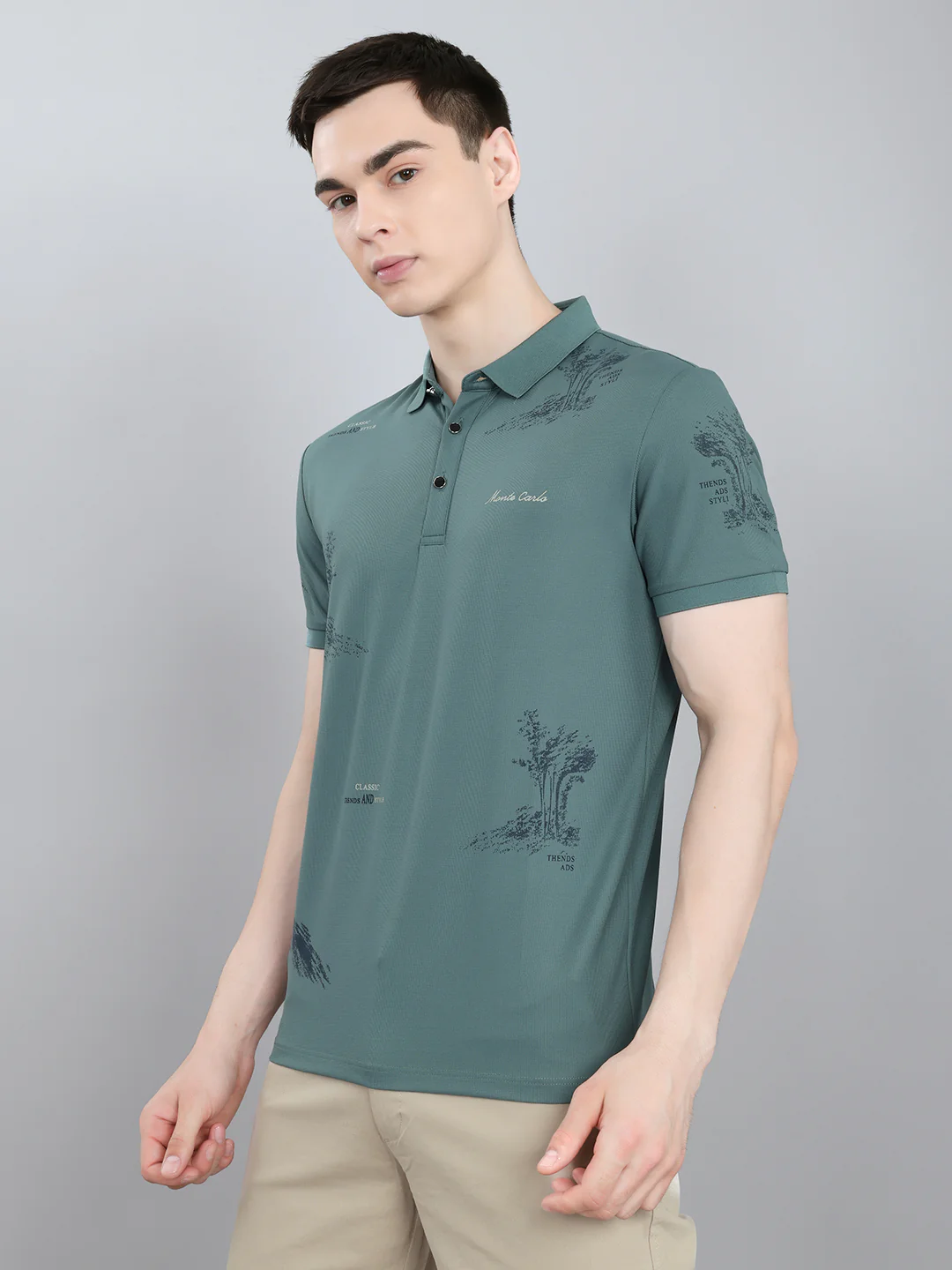 Men Green Printed Collar Half Sleeve T-Shirt - Image 2
