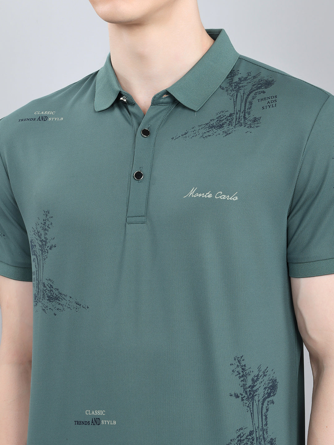Men Green Printed Collar Half Sleeve T-Shirt - Image 5