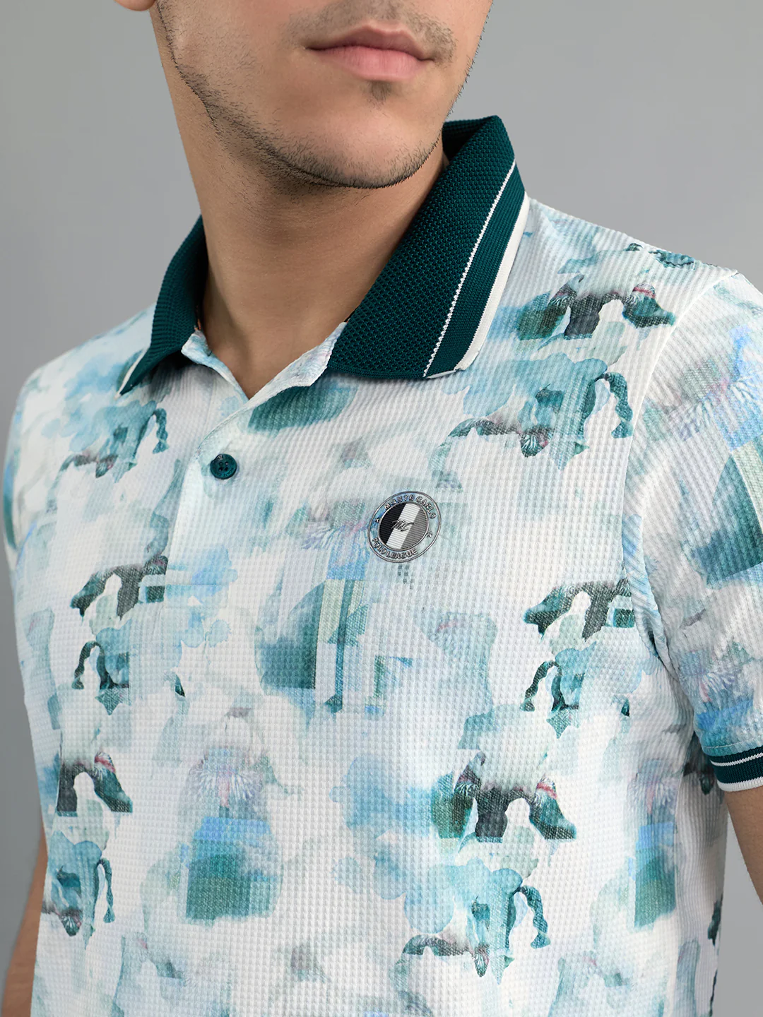 Men Green Printed Collar Half Sleeve T-Shirt - Image 5