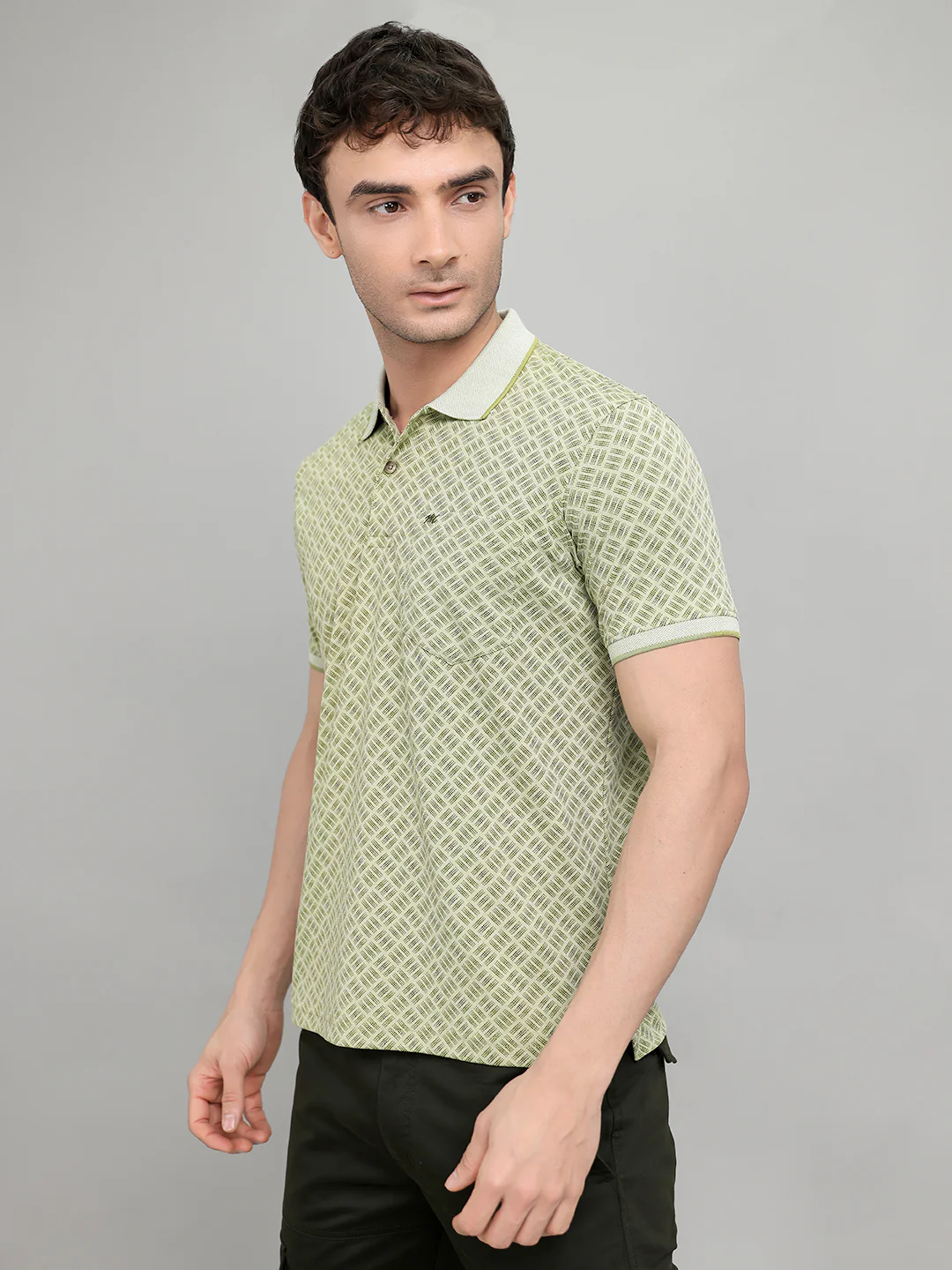 Men Green Printed Collar Half Sleeve T-Shirt - Image 2